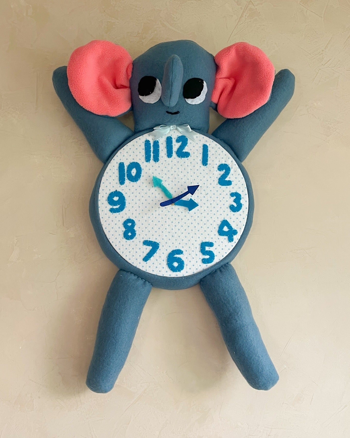 Polka Elephant Plushie Friend Clock