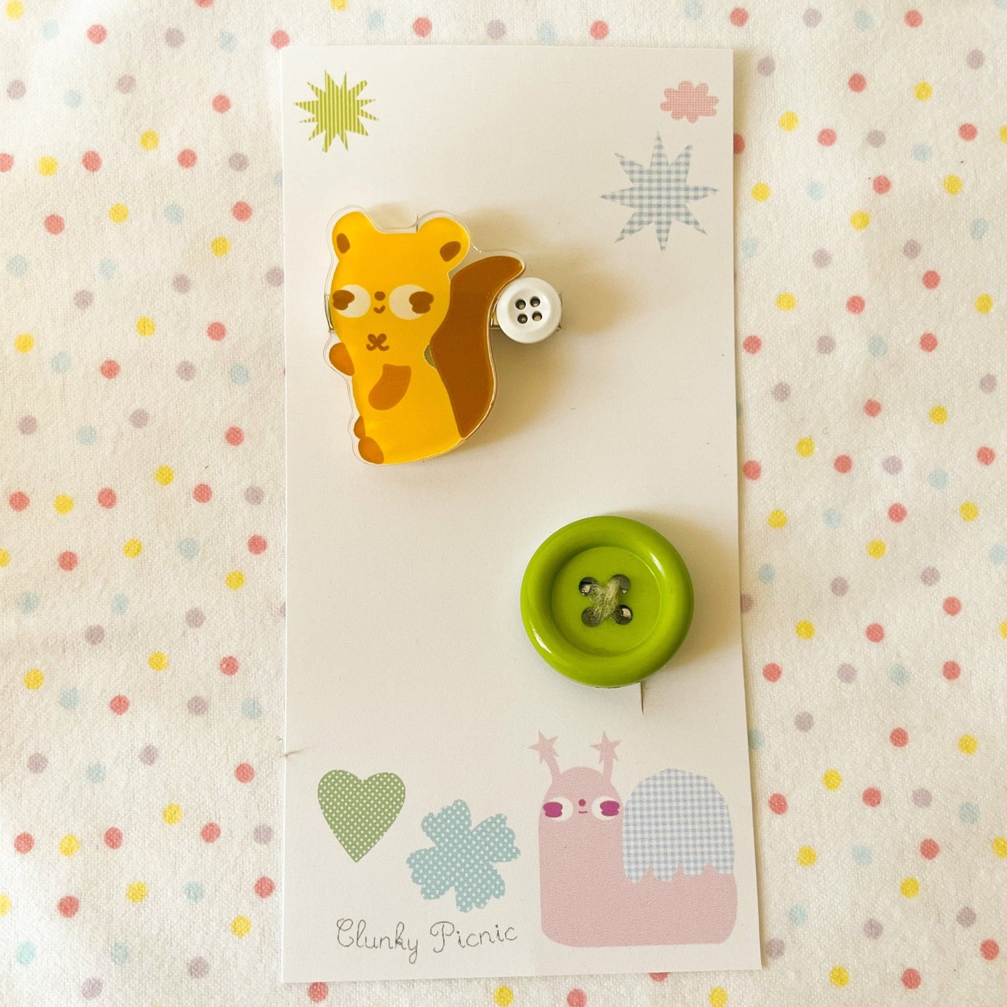 Squirrel & Buttons - #2 Hair Clip Set