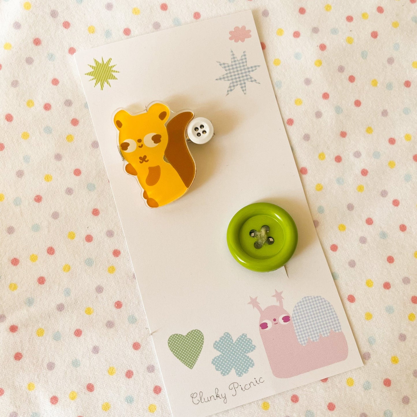 Squirrel & Buttons - #2 Hair Clip Set