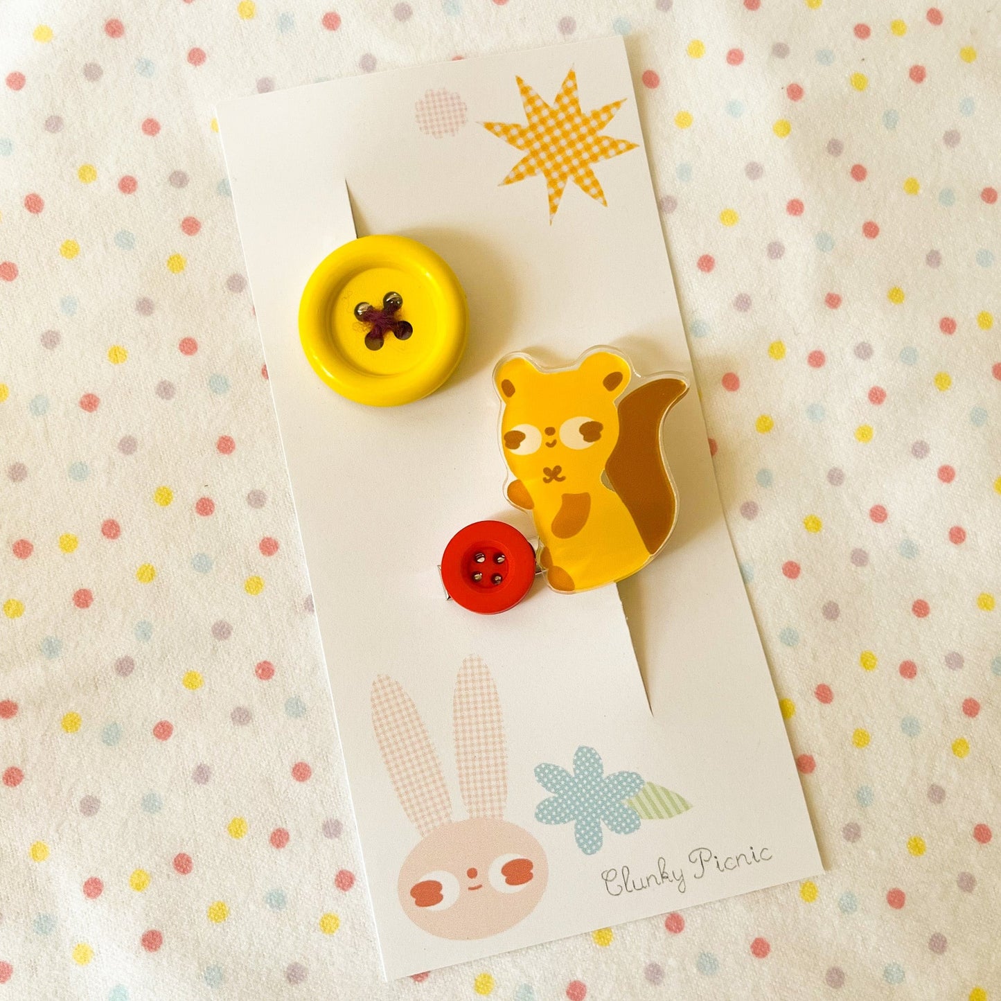 Squirrel & Buttons - #4 Hair Clip Set