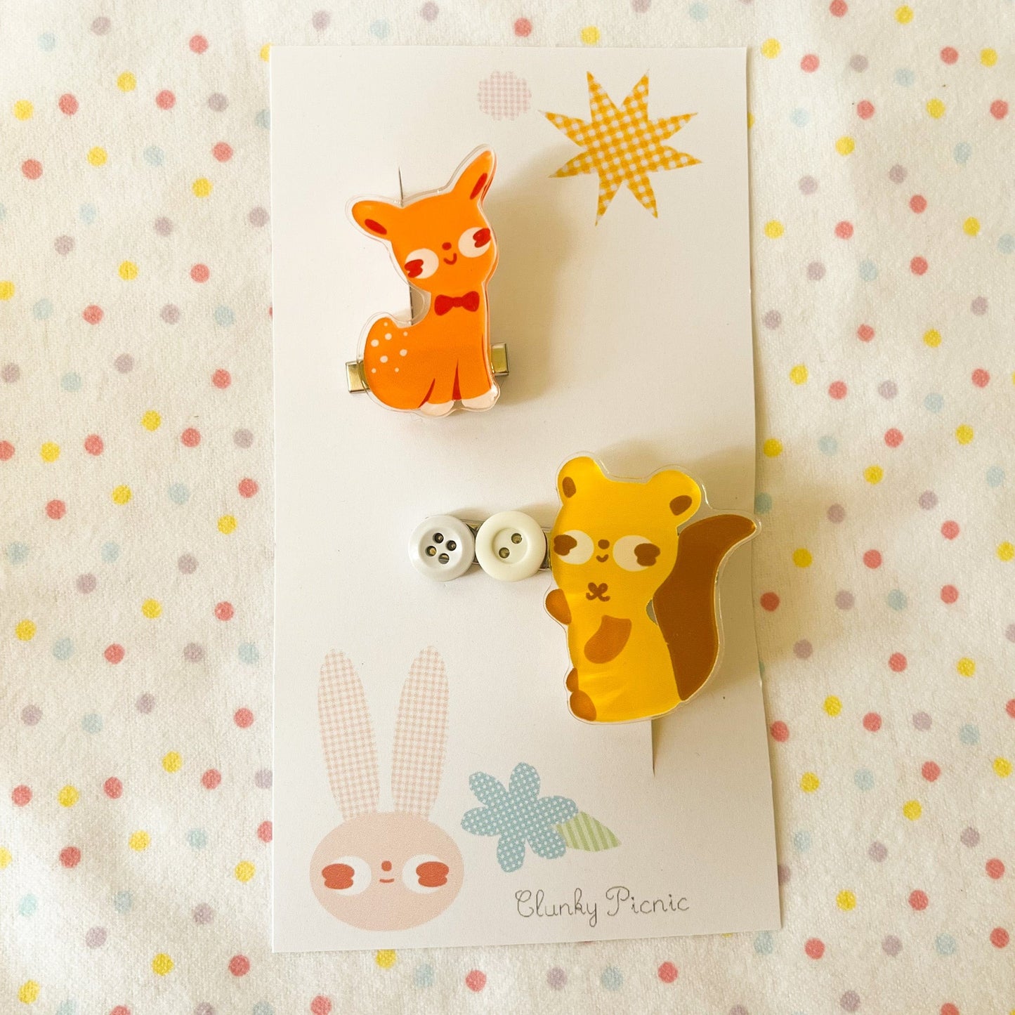 Squirrel & Deer - #5 Hair Clip Set