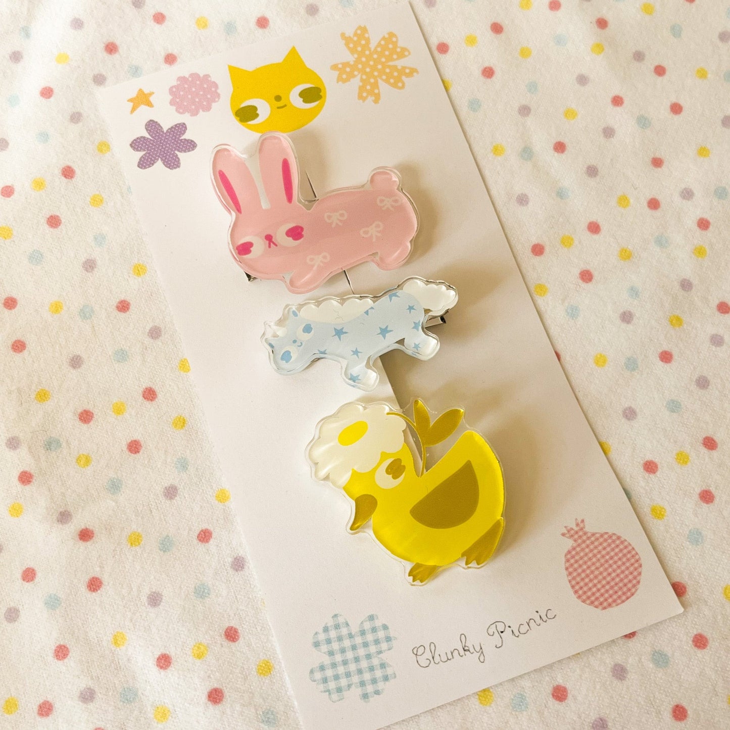 Bunnie, Duckie, & Unicorn- #36 Hair Clip Set