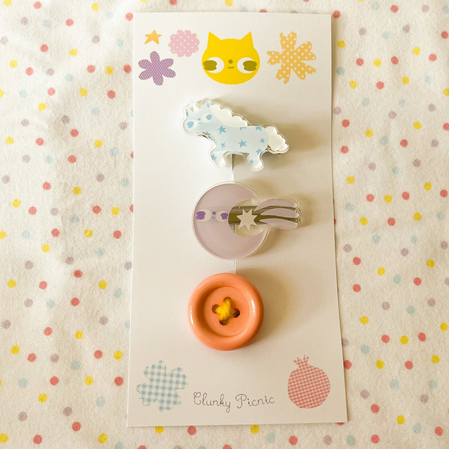 Unicorn, Moon, & Button - #24 Hair Clip Set