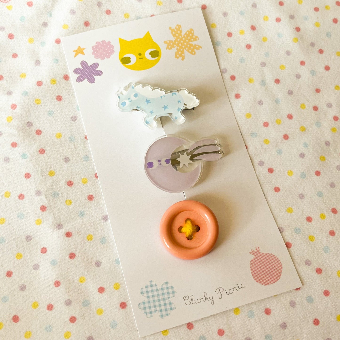 Unicorn, Moon, & Button - #24 Hair Clip Set