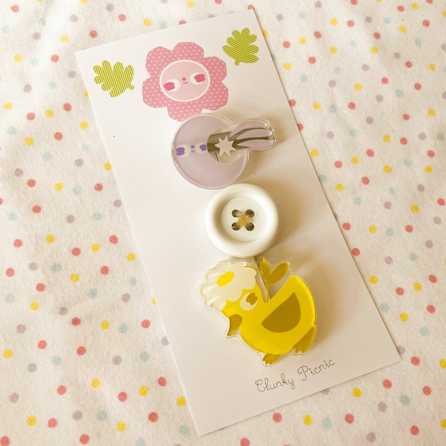 Duckie, Moon, & Button - #26 Hair Clip Set