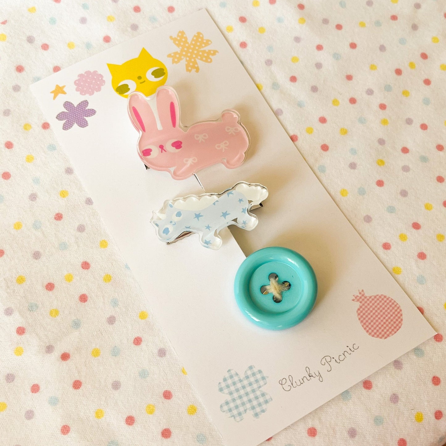 Bunnie, Unicorn, & Button - #30 Hair Clip Set