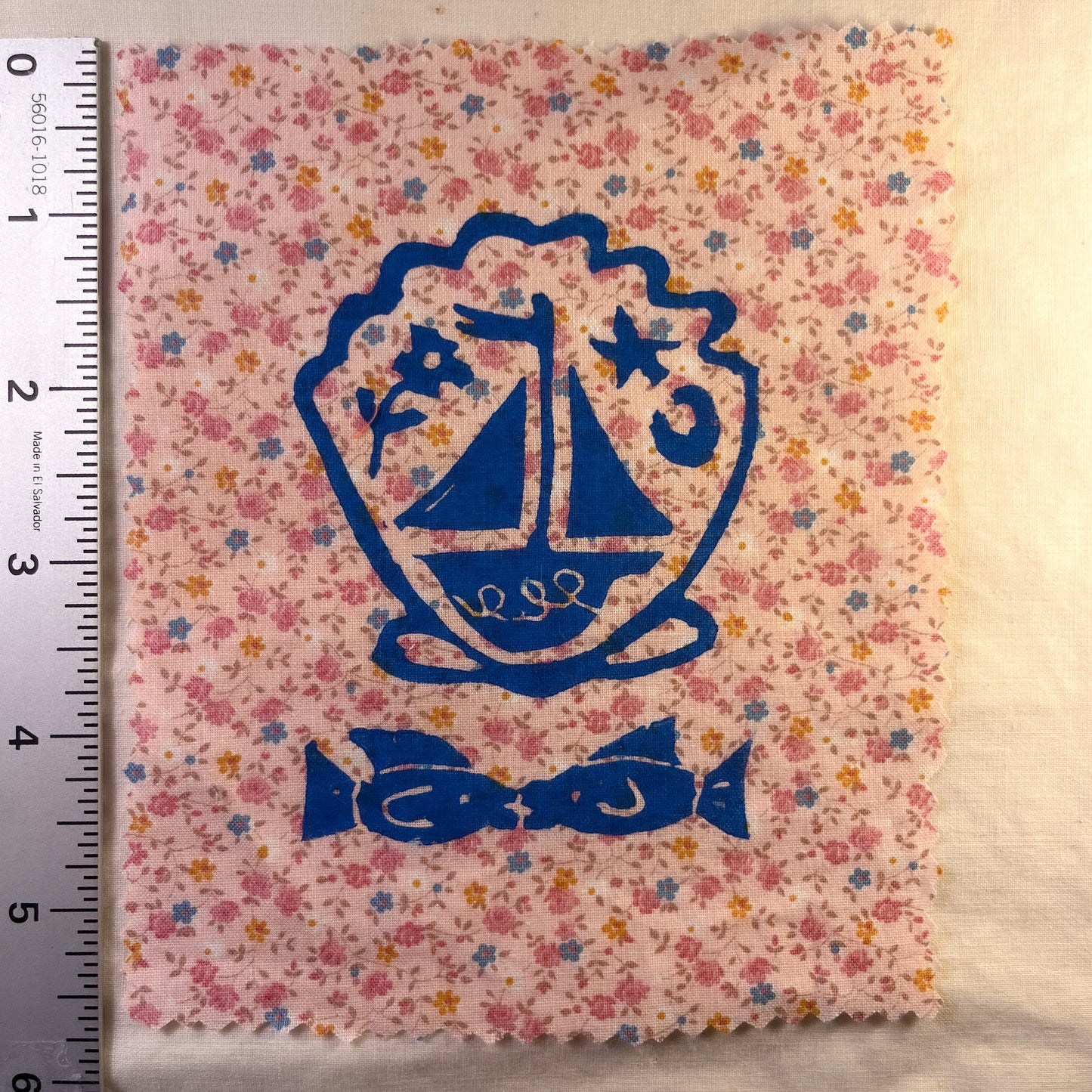 Fish Kiss + Shell Sail Boat ~ Lino Print Patch