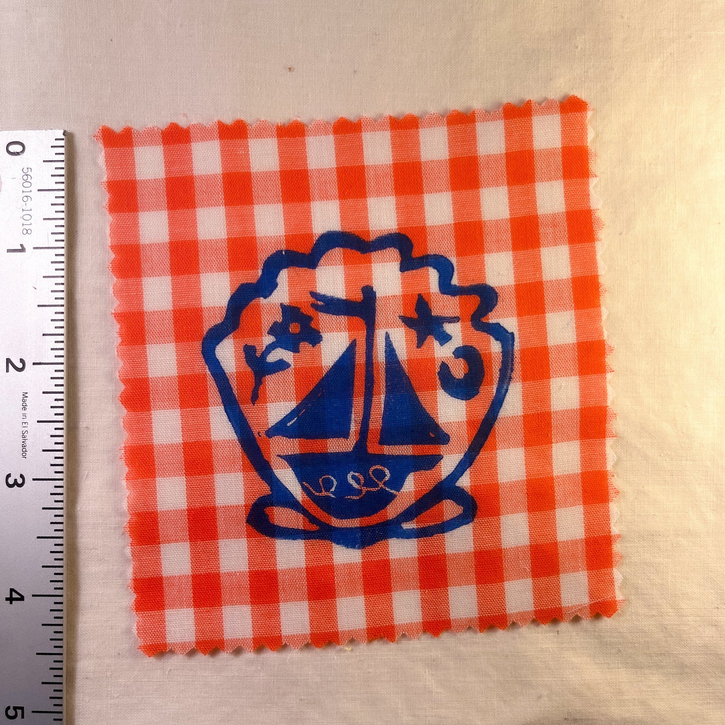 Shell Sail Boat ~ Lino Print Patch
