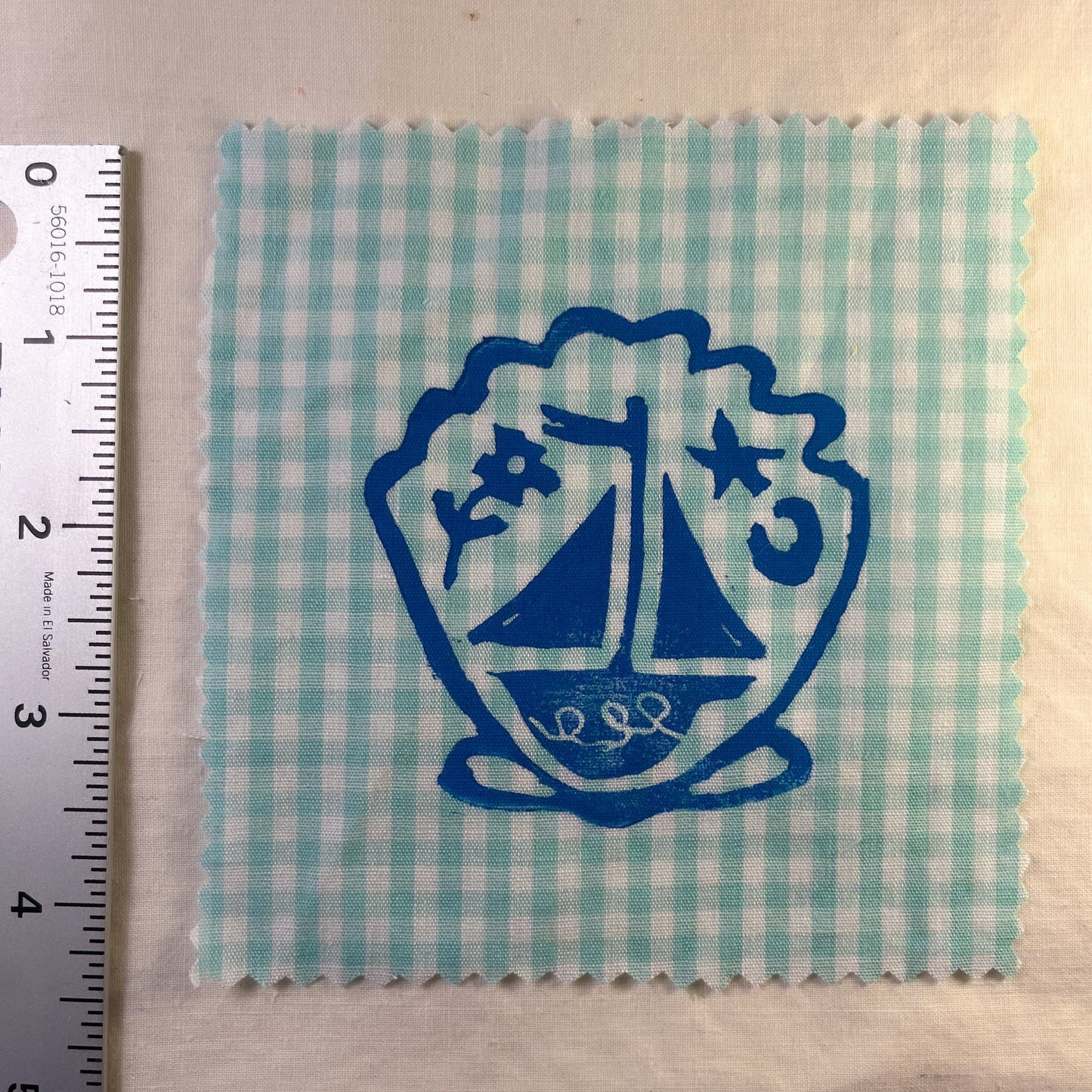 Shell Sail Boat ~ Lino Print Patch