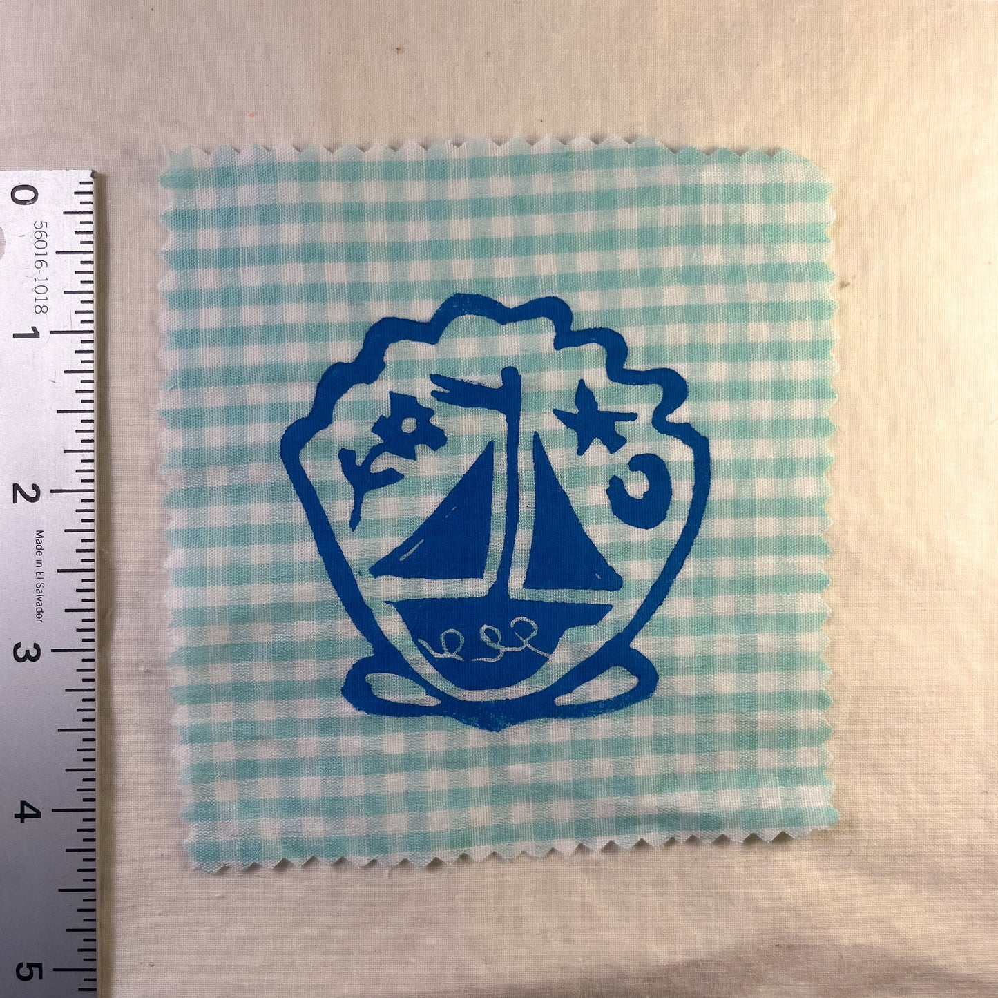 Shell Sail Boat ~ Lino Print Patch
