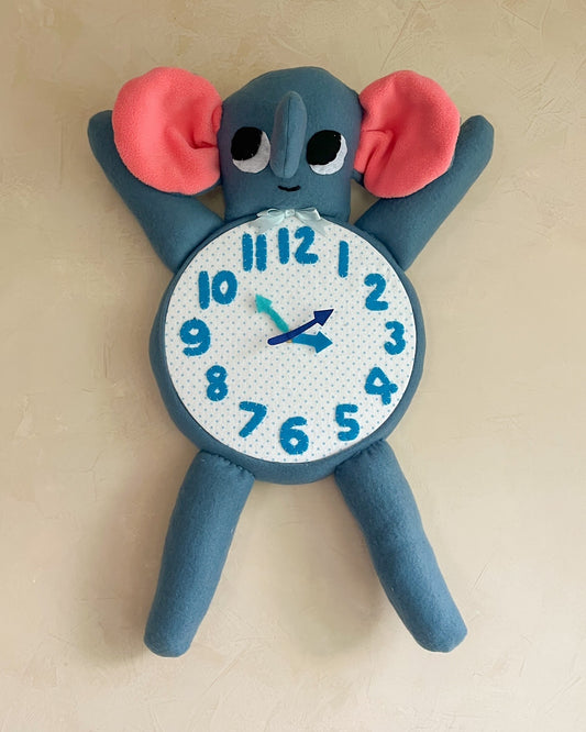 Polka Elephant Plushie Friend Clock
