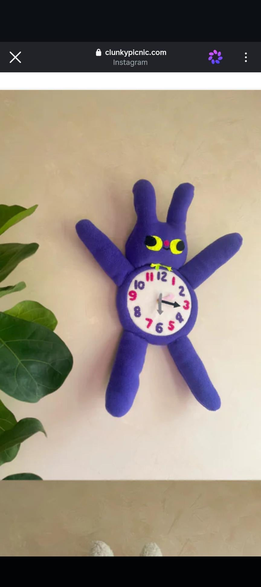 MADE TO ORDER ~ Purple FROG! Plushie Friend Functional Analog Clock - New Smaller Size