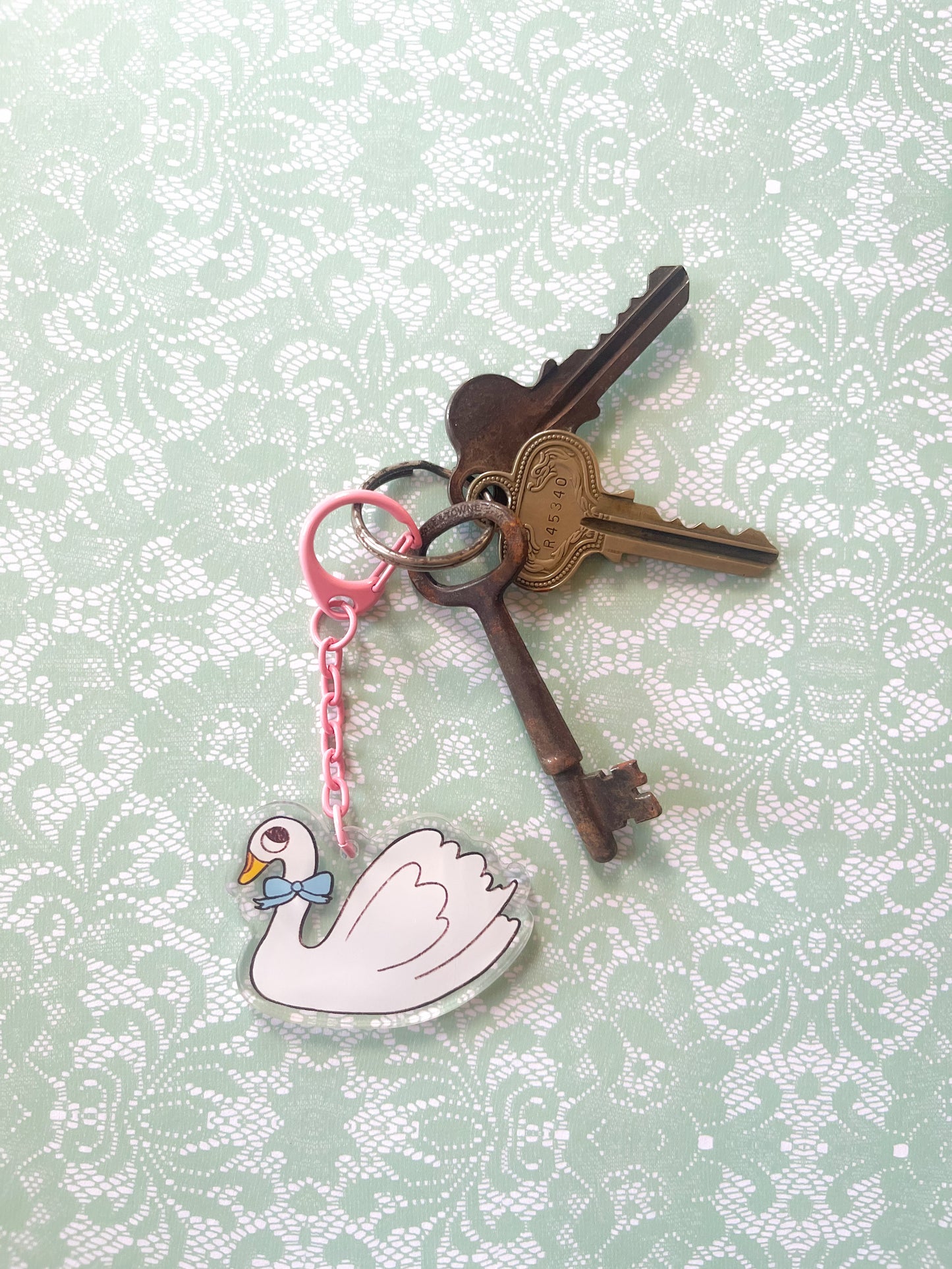 Blue Bow Swan Keychain