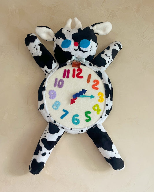 Rainbow Numbers Moo Cow Plushie Friend Clock