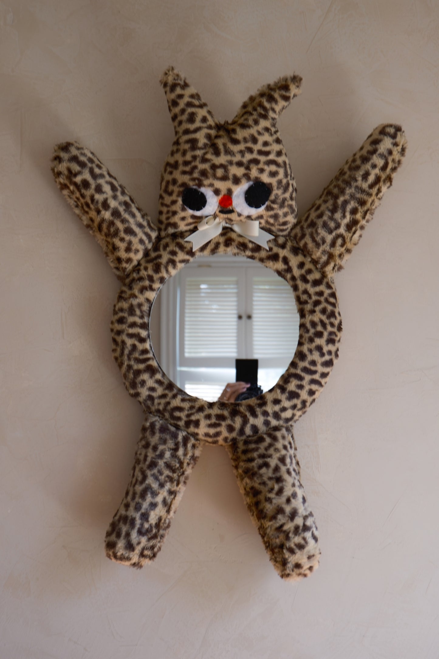 Cheetah With White Bow• Clunky Picnic Plush Mirror