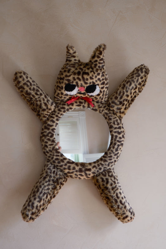 Cheetah with Hot Pink Bow • Clunky Picnic Plush Mirror