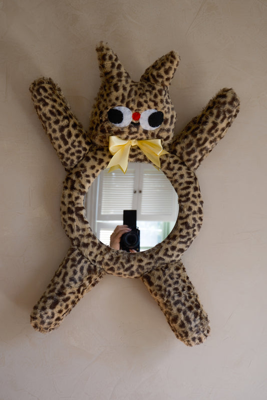 Cheetah With Butter Yellow Bow • Clunky Picnic Plush Mirror