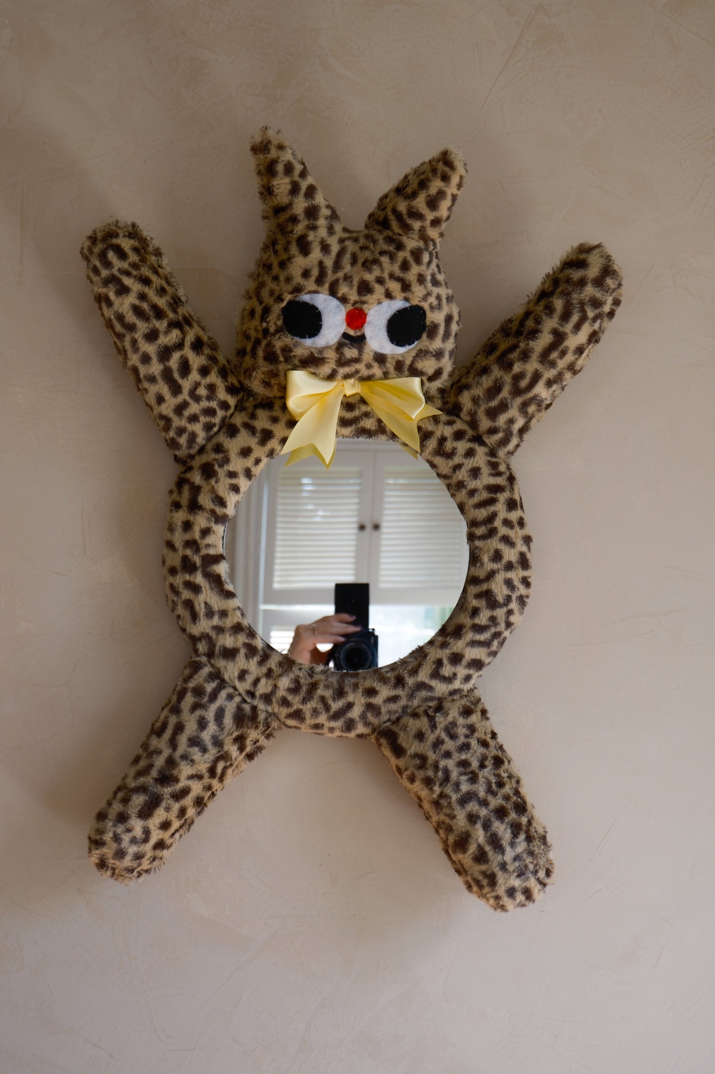 Cheetah With Butter Yellow Bow • Clunky Picnic Plush Mirror