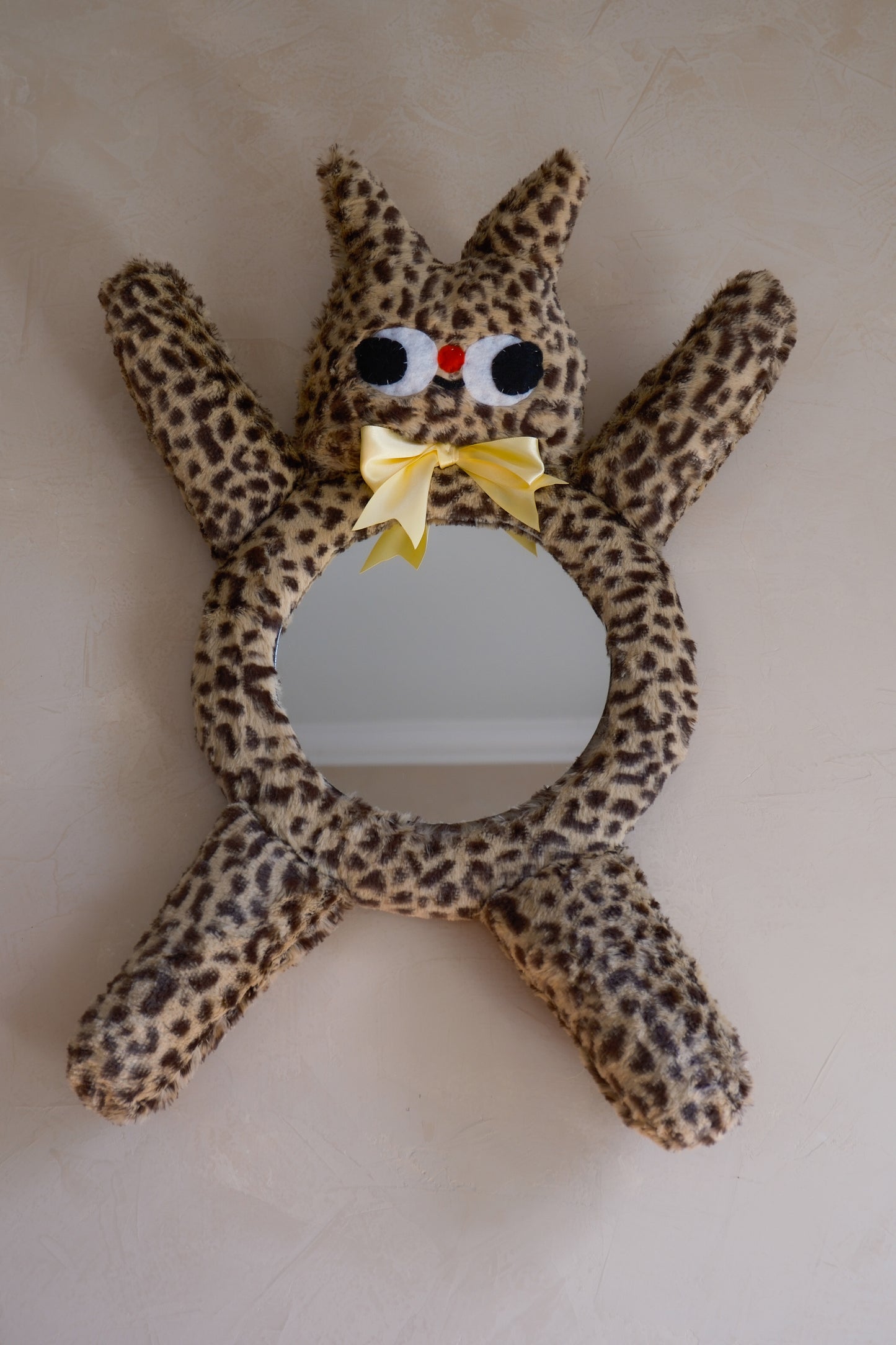 Cheetah With Butter Yellow Bow • Clunky Picnic Plush Mirror