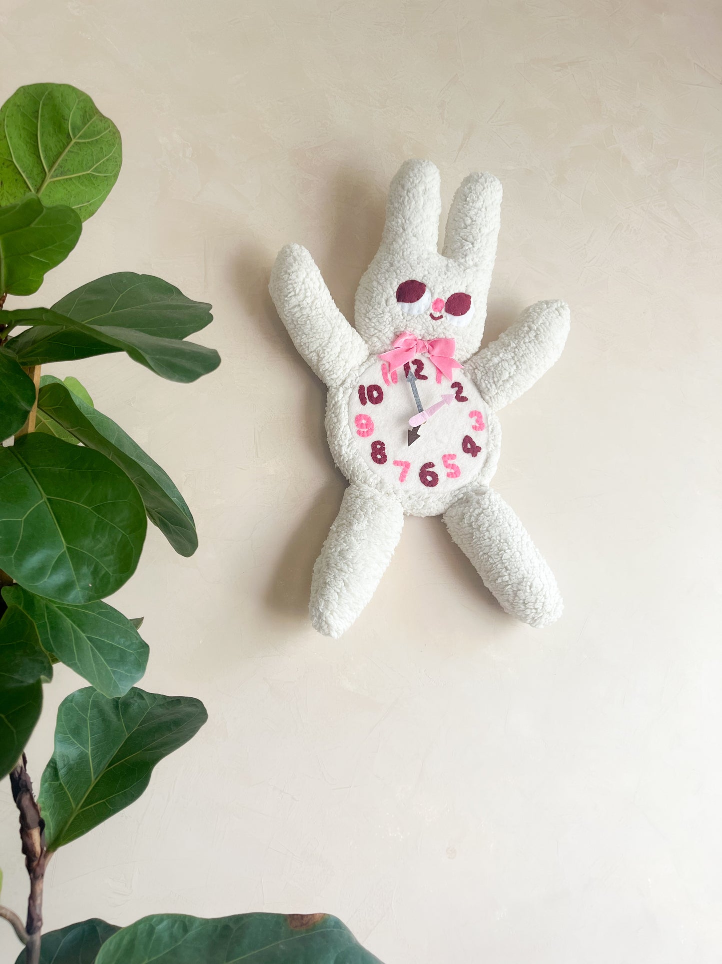 Fuzzy Bunny Plushie Friend Functional Analog Clock - New Smaller Size