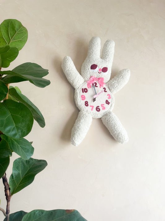 Fuzzy Bunny Plushie Friend Functional Analog Clock - New Smaller Size