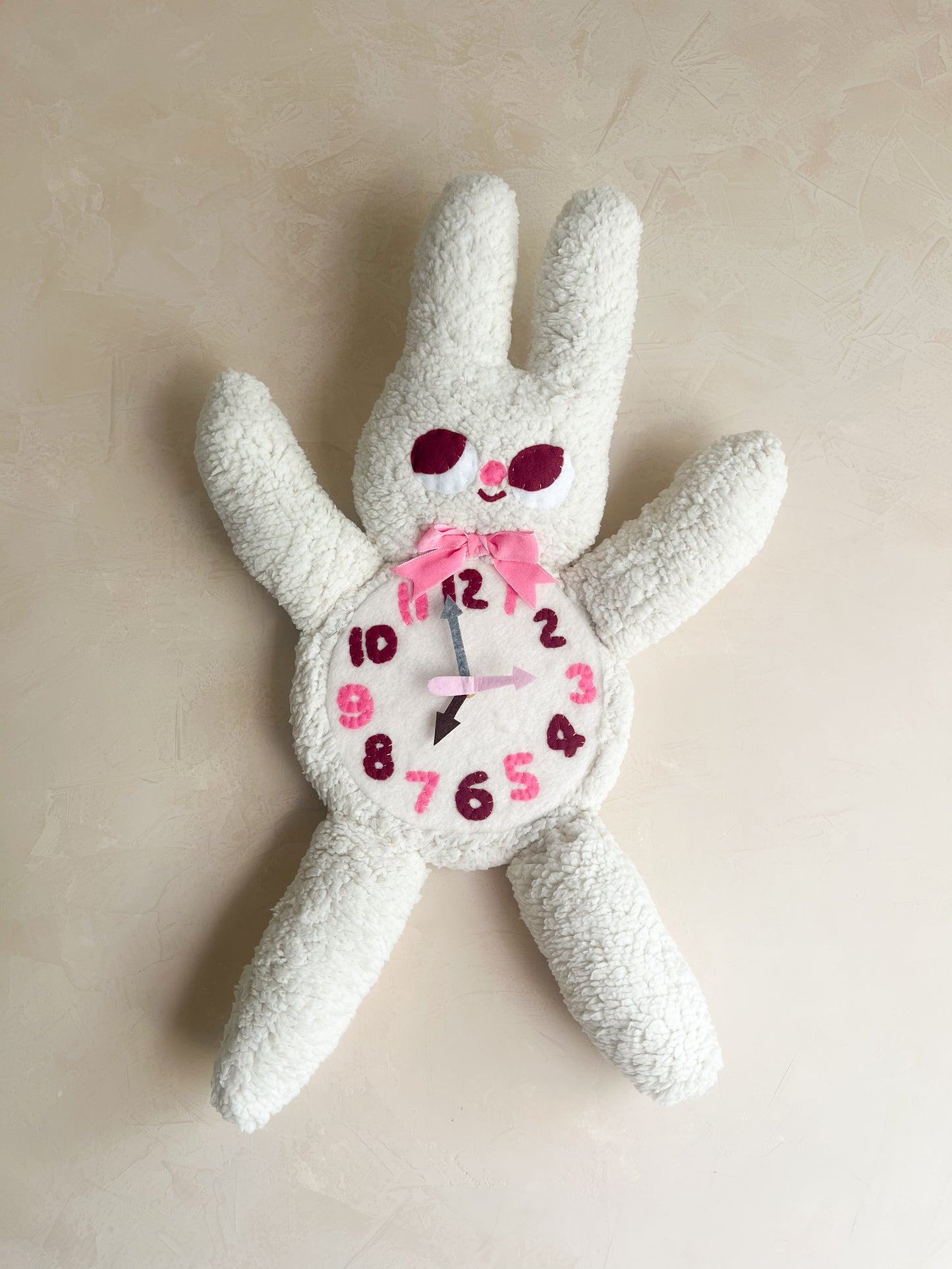 Fuzzy Bunny Plushie Friend Functional Analog Clock - New Smaller Size
