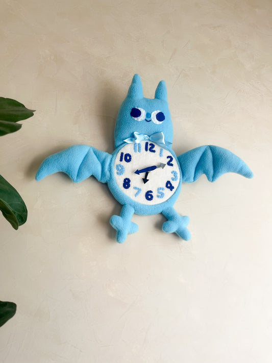 Blueberry Bat Plushie Friend Functional Analog Clock - New Smaller Size