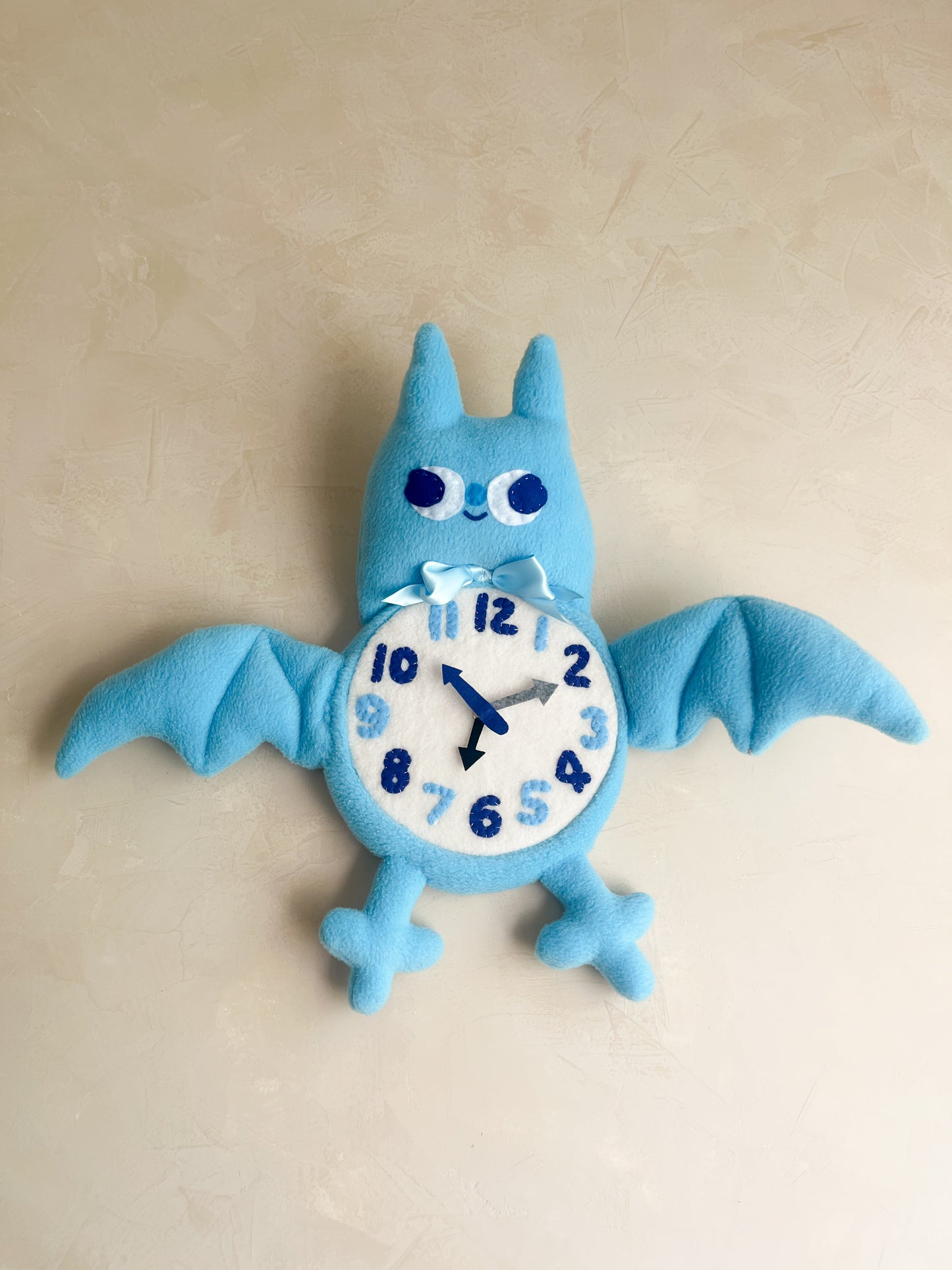Blueberry Bat Plushie Friend Functional Analog Clock - New Smaller Size