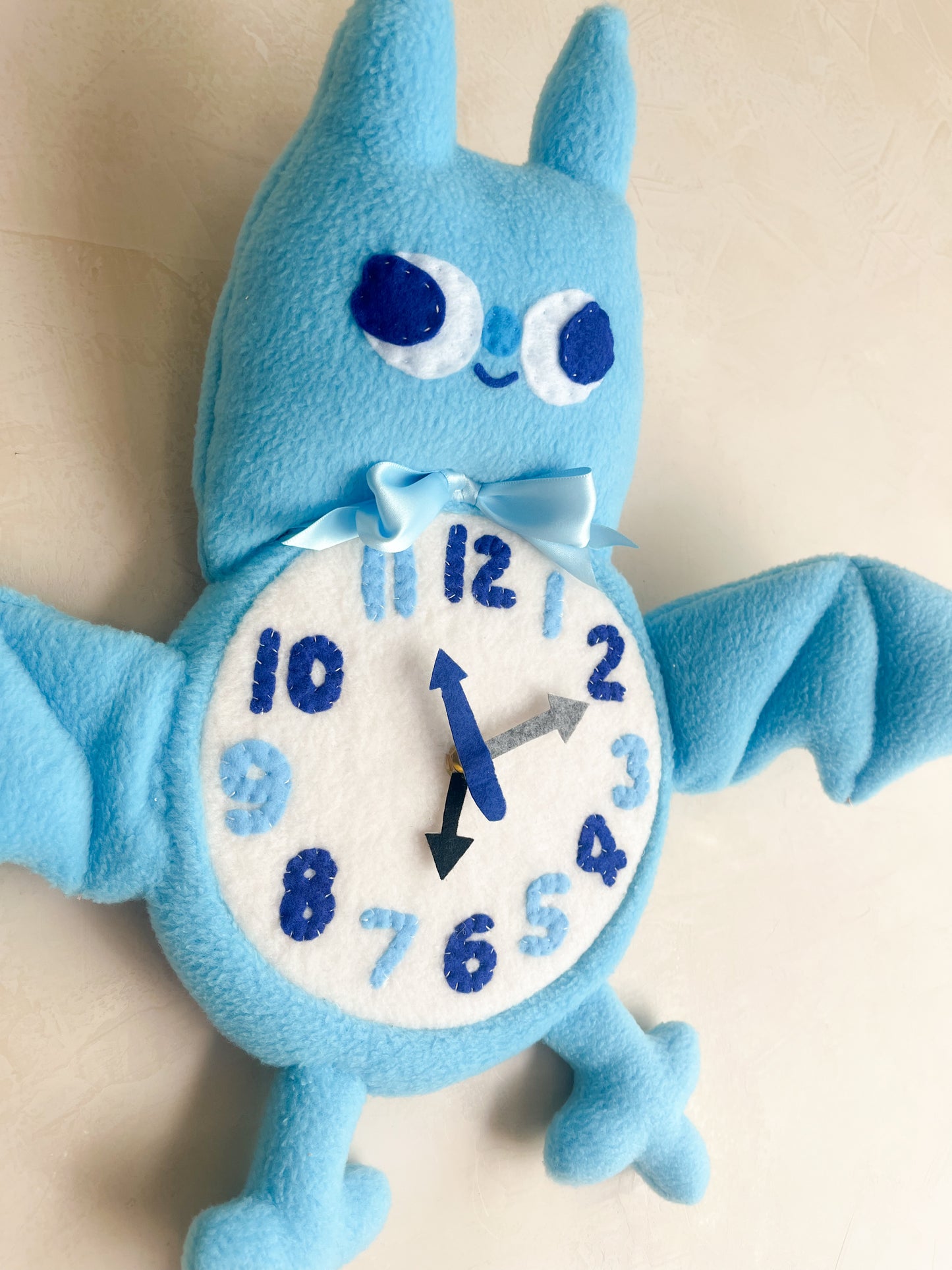 Blueberry Bat Plushie Friend Functional Analog Clock - New Smaller Size