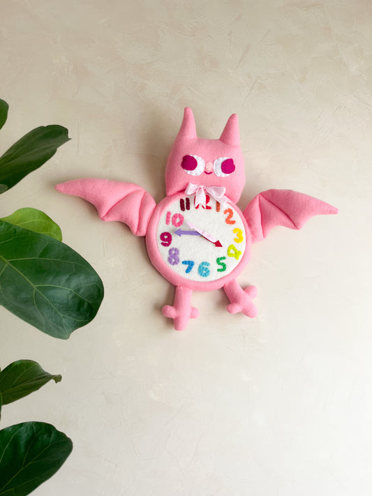 Coral Bat Plushie Friend Functional Analog Clock - New Smaller Size