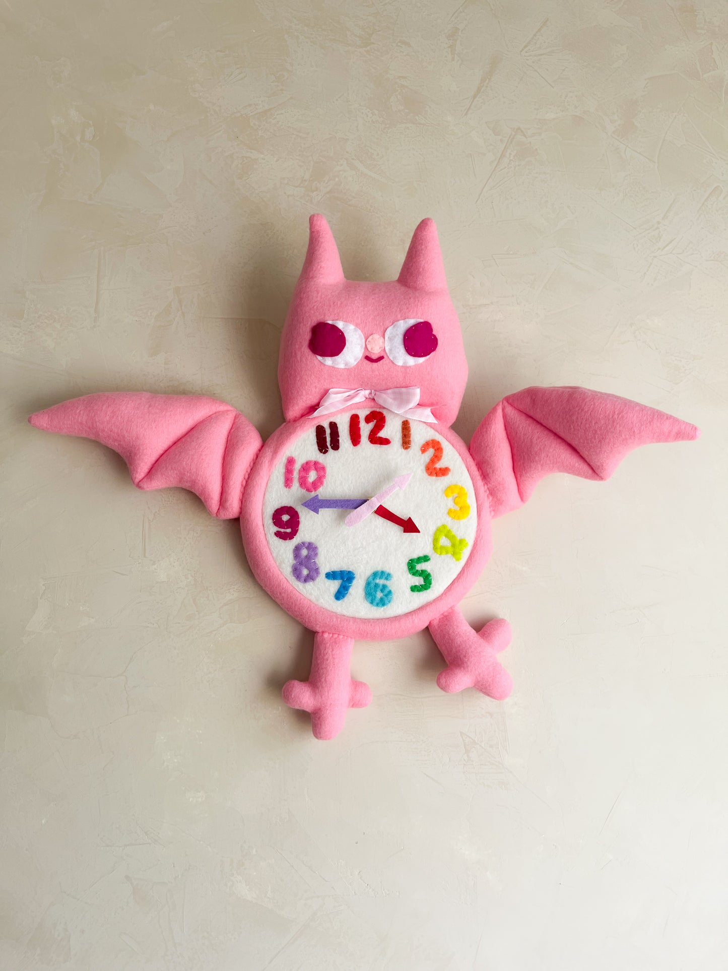 Coral Bat Plushie Friend Functional Analog Clock - New Smaller Size