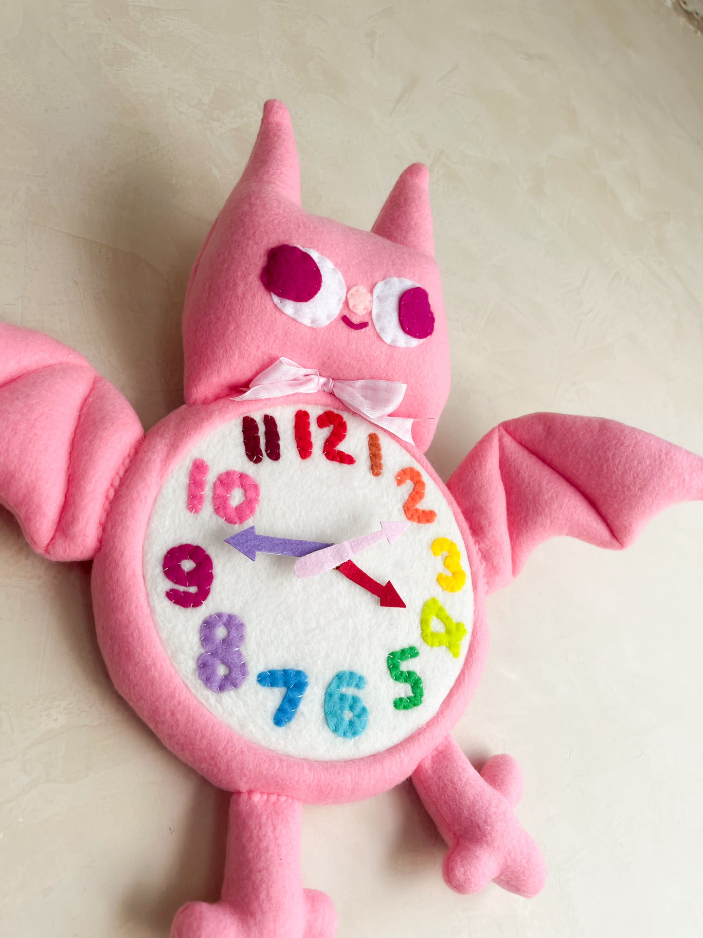 Coral Bat Plushie Friend Functional Analog Clock - New Smaller Size