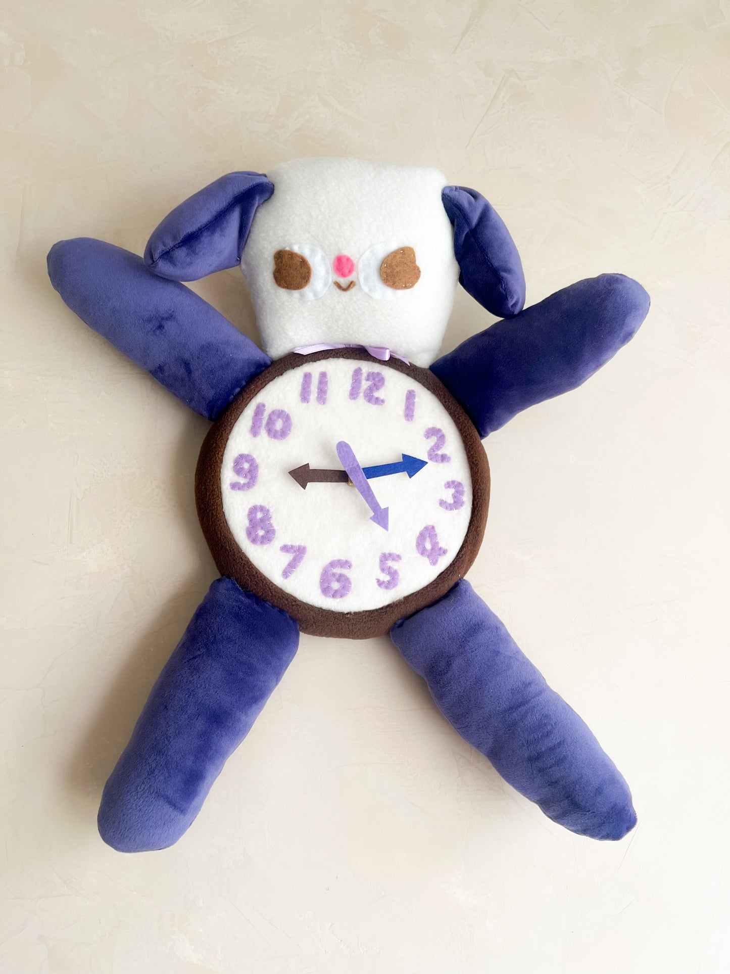 Purple Pup Plushie Friend Functional Analog Clock - New Smaller Size