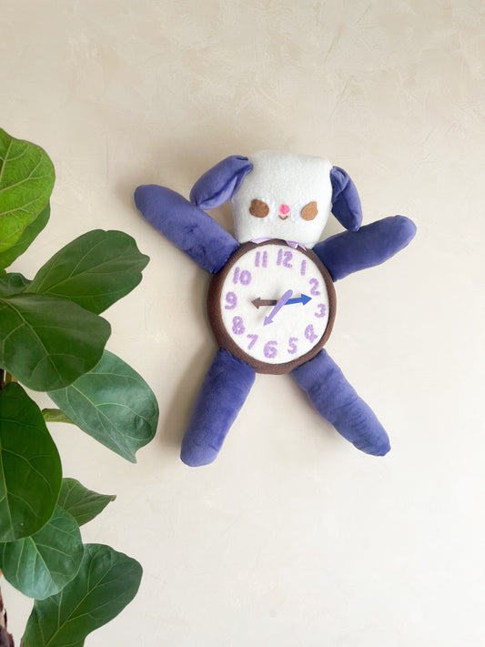 Purple Pup Plushie Friend Functional Analog Clock - New Smaller Size