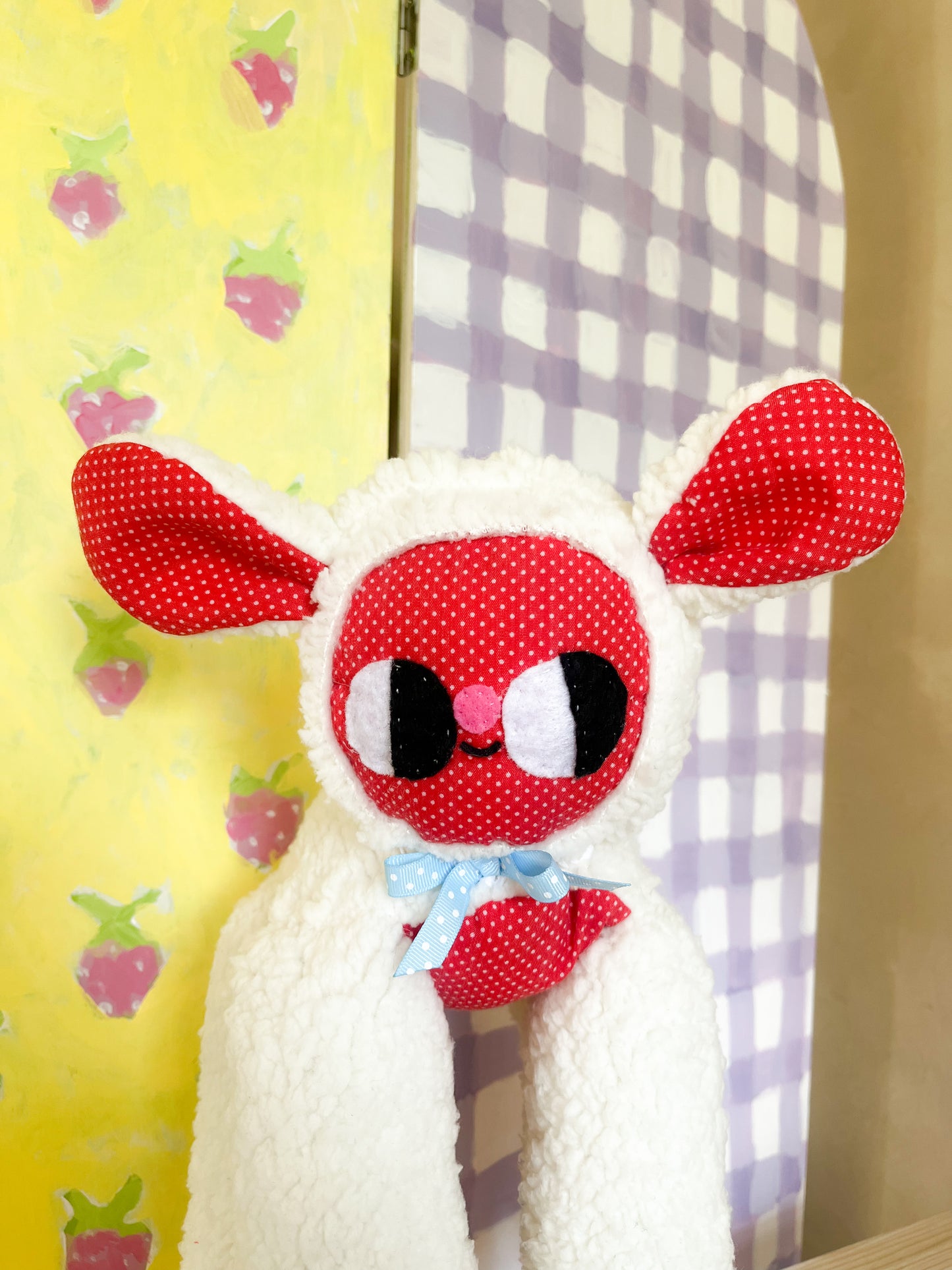 Red Polka Dot Leggie Lamb - Clunky Plush Collectible