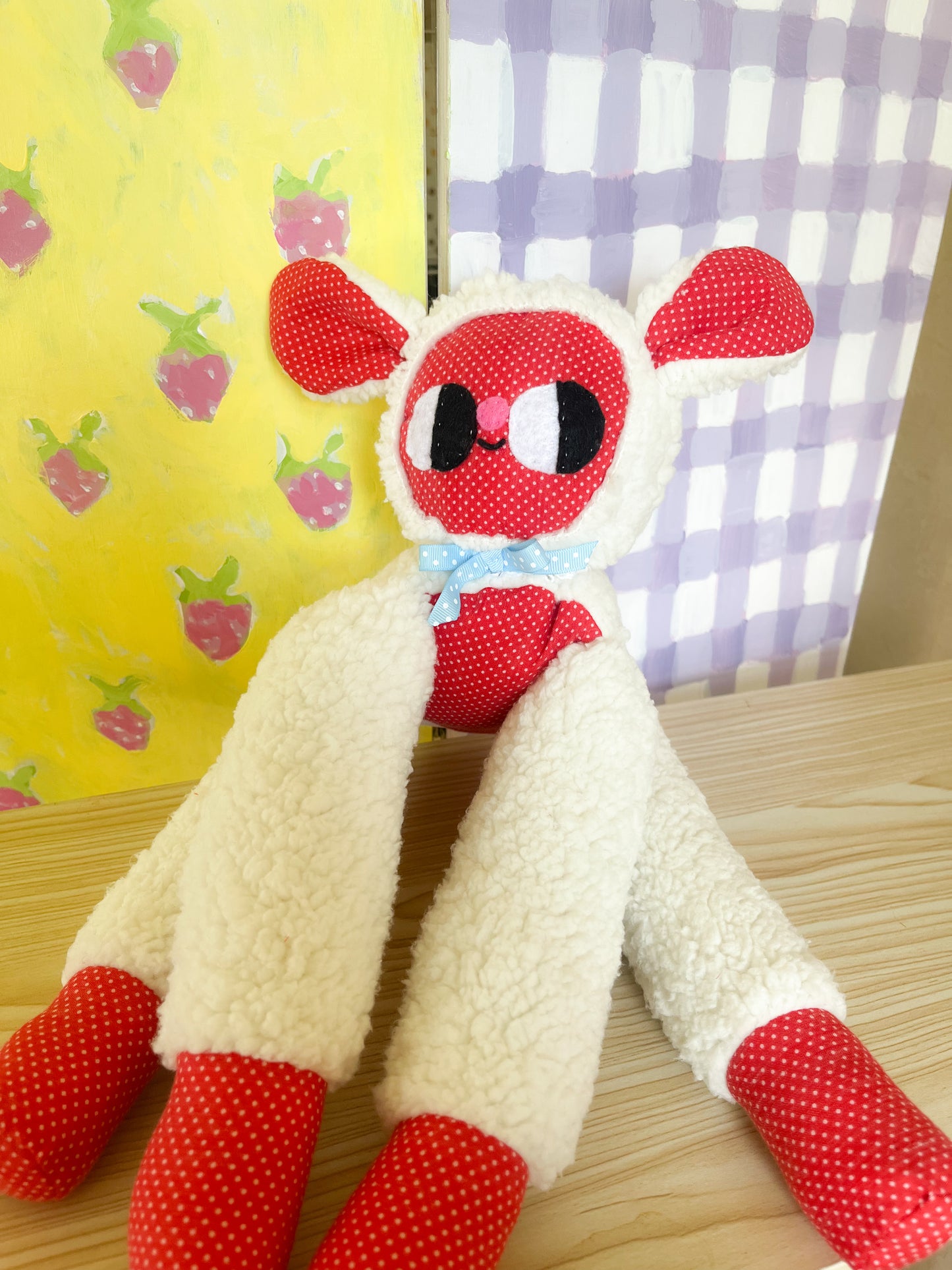 Red Polka Dot Leggie Lamb - Clunky Plush Collectible