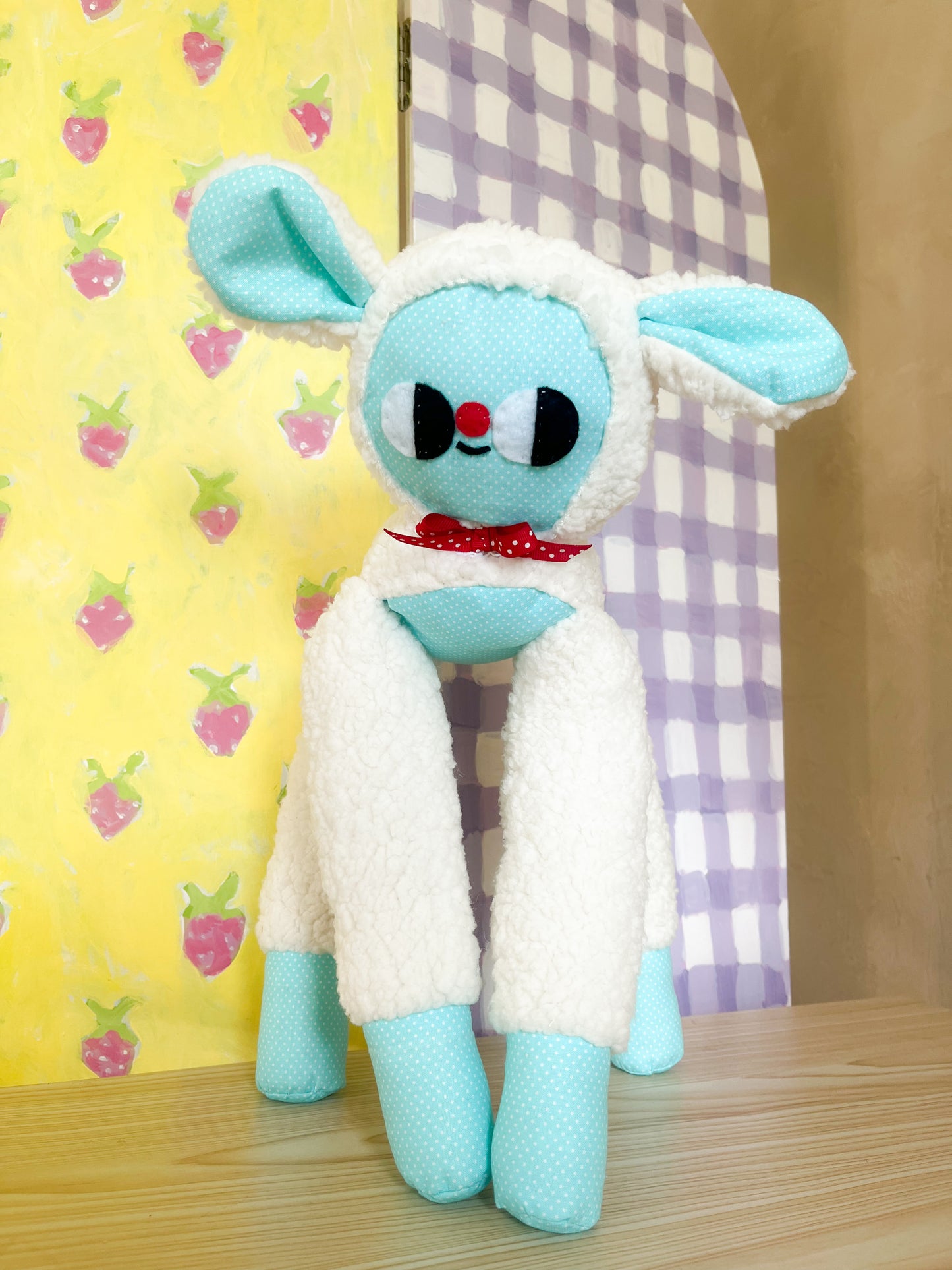 Turquoise Polka Dot Leggie Lamb - Clunky Plush Collectible