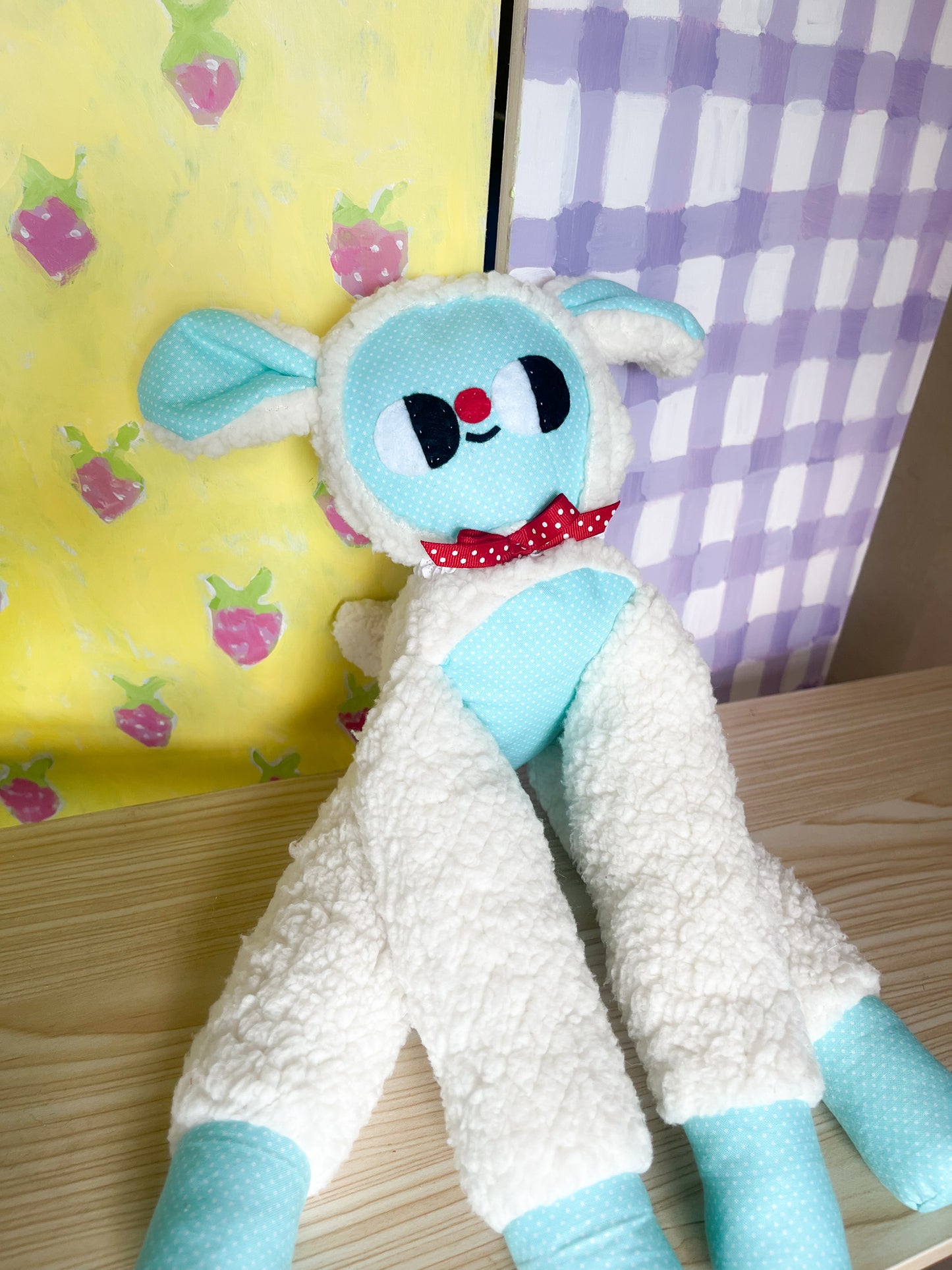 Turquoise Polka Dot Leggie Lamb - Clunky Plush Collectible