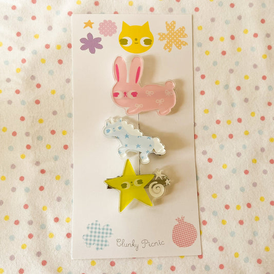 Bunnie, Duckie, & Star- #37 Hair Clip Set