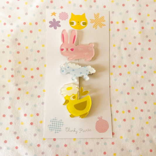 Bunnie, Duckie, & Unicorn- #36 Hair Clip Set