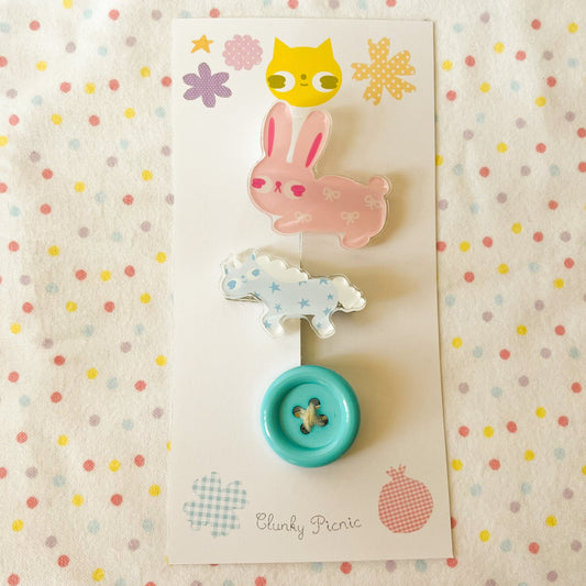 Bunnie, Unicorn, & Button - #30 Hair Clip Set