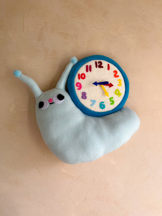Sky Blue Snail! Plushie Friend Functional Analog Clock - New Smaller Size