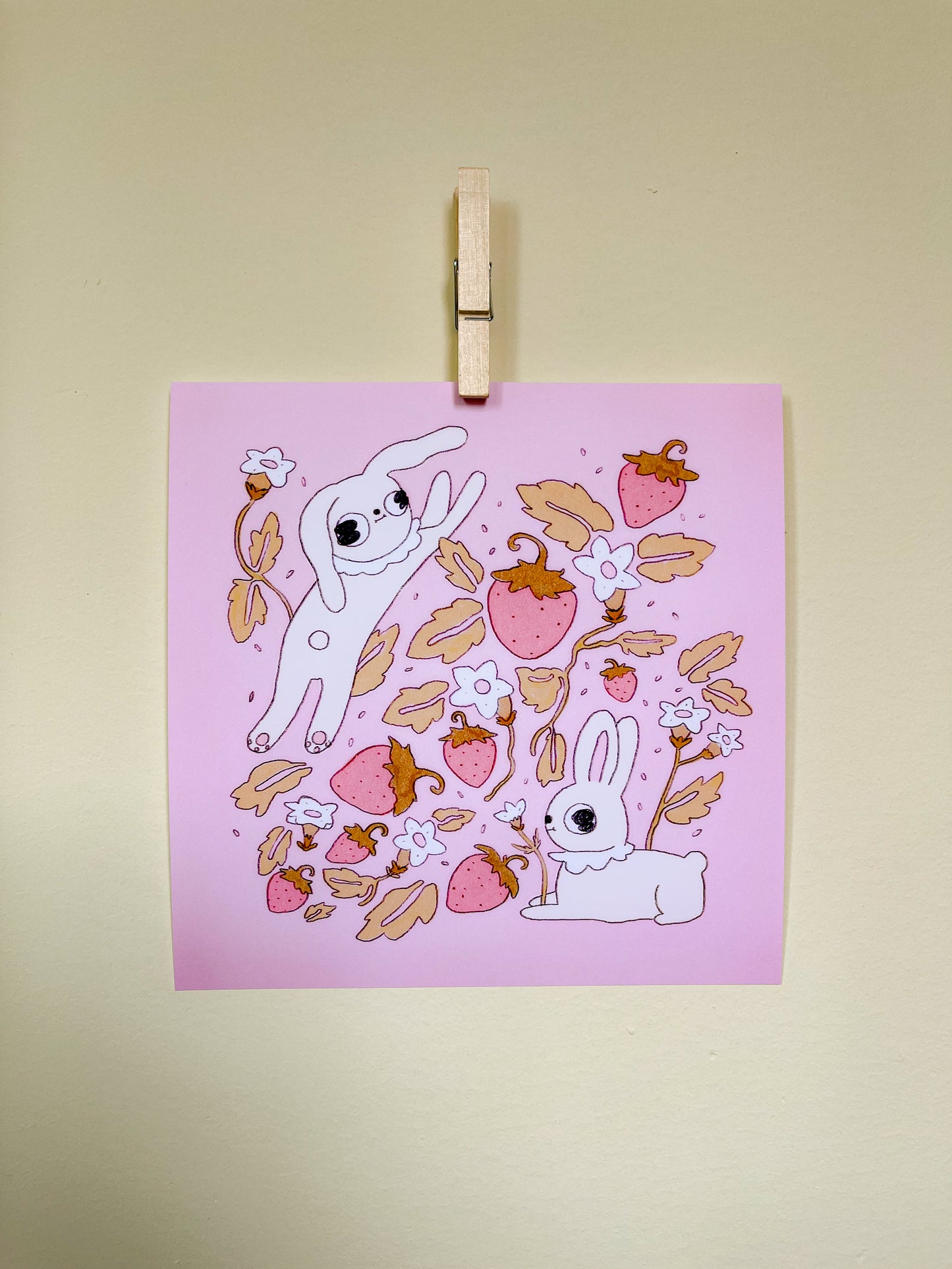 Strawberry Bunnies Art Print